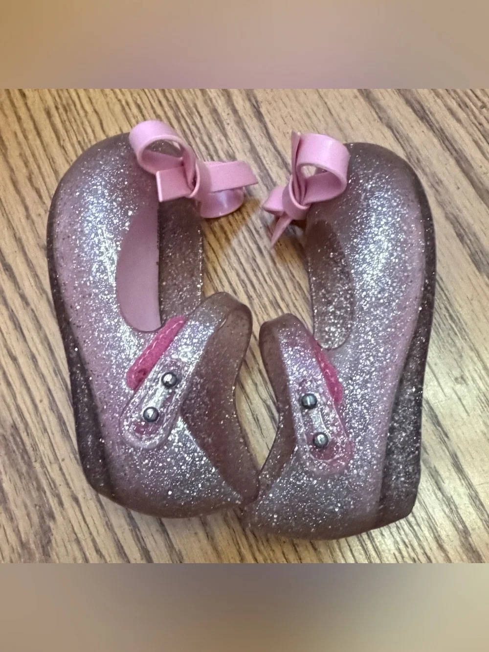 Mini Melissa Pink Glitter Bow Mary Jane Shoes